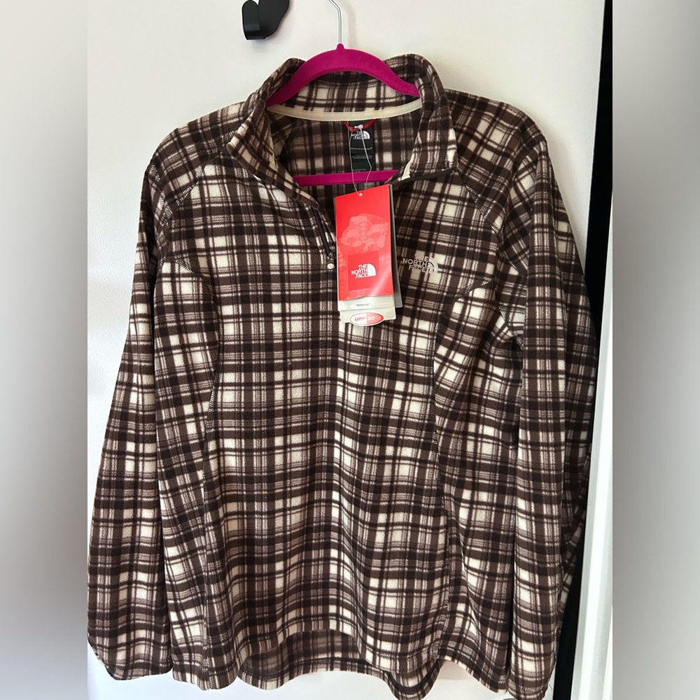 🔥SOLD🔥Northface 3/4 zip fleece jacket- size xl tg  - plaid brown/white.